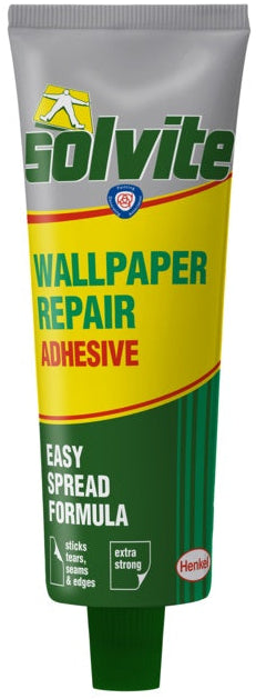 Solvite wallpaper repair adhesive tube on a white background