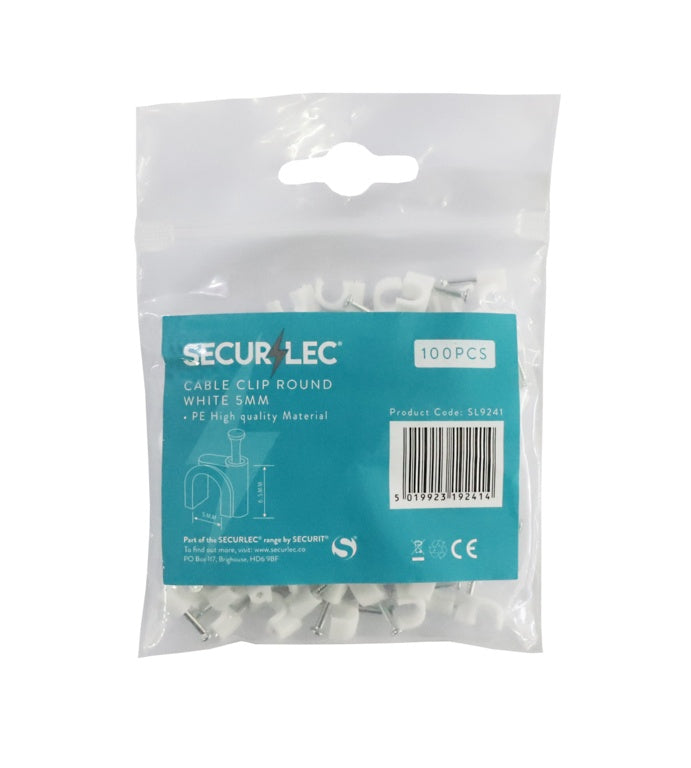 Securlec Round Cable Clips Pack Of 100 5mm White