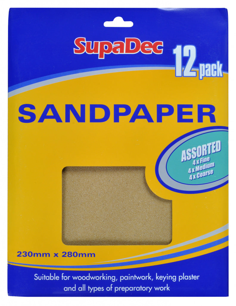 Supa Dec General Purpose Sandpaper Pack 12 Assorted