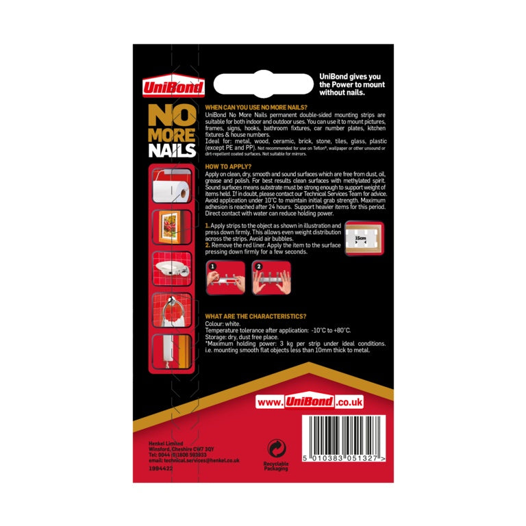 Uni Bond No More Nails Permanent Strips 19mm X 5cm (10 Strips)