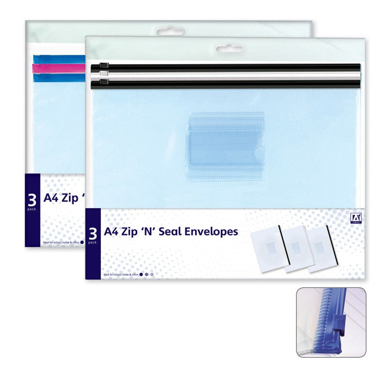 Anker A4 Zip & Seal Plastic Envelopes Pack 3