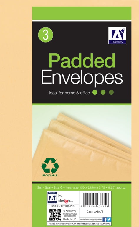 Anker Padded Brown Envelopes 170 X 225 Pack 3