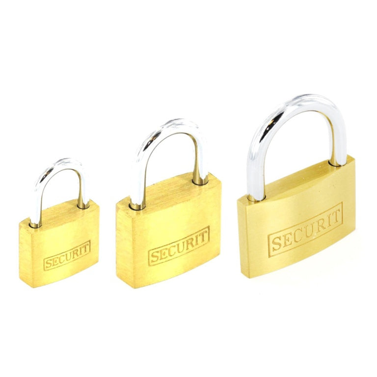 Securit Brass Padlocks Assorted Sizes (12) 20mm, 25mm, 30mm