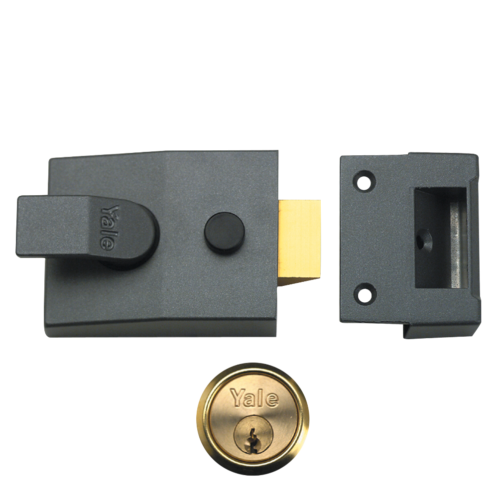 Yale P85 & P89 Deadlocking Nightlatch - Grey / Polished Brass Cylinder