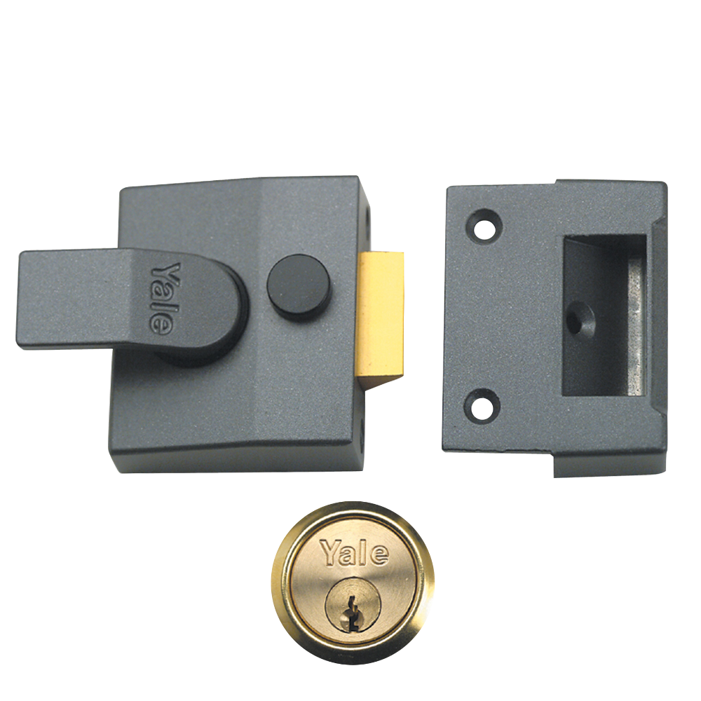 Yale P85 & P89 Deadlocking Nightlatch - Grey / Polished Brass Cylinder