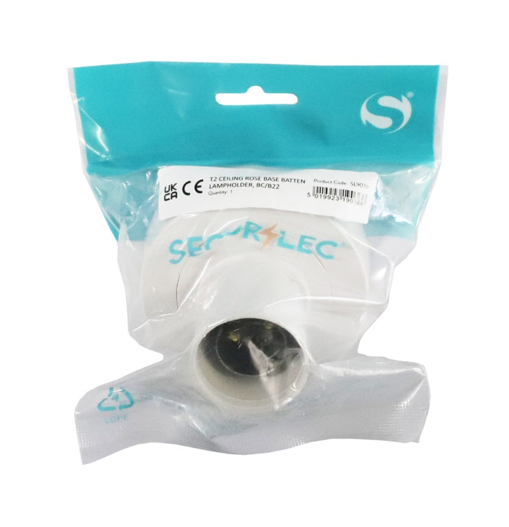 Securlec T2 Ceiling Rose Base Batten Lampholder Pre Packed