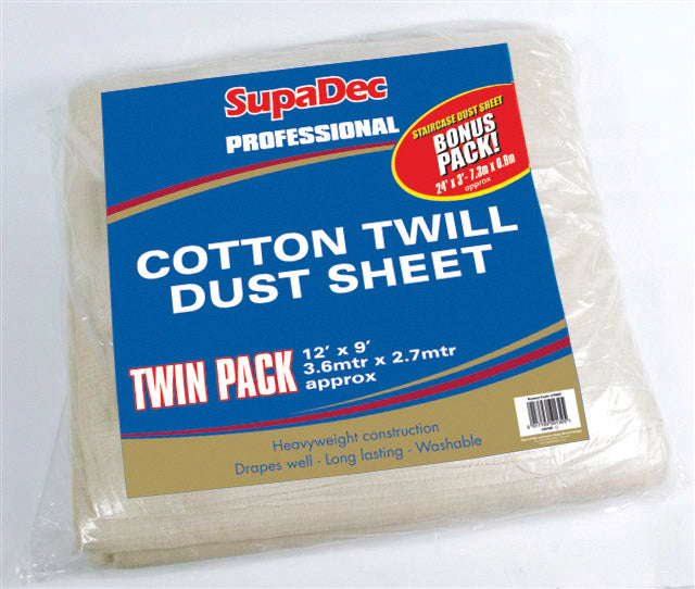 Supa Dec Pro Cotton Twill Dust Sheets Twin Pack 12' X 9' (3.6m X 2.7m) Approx