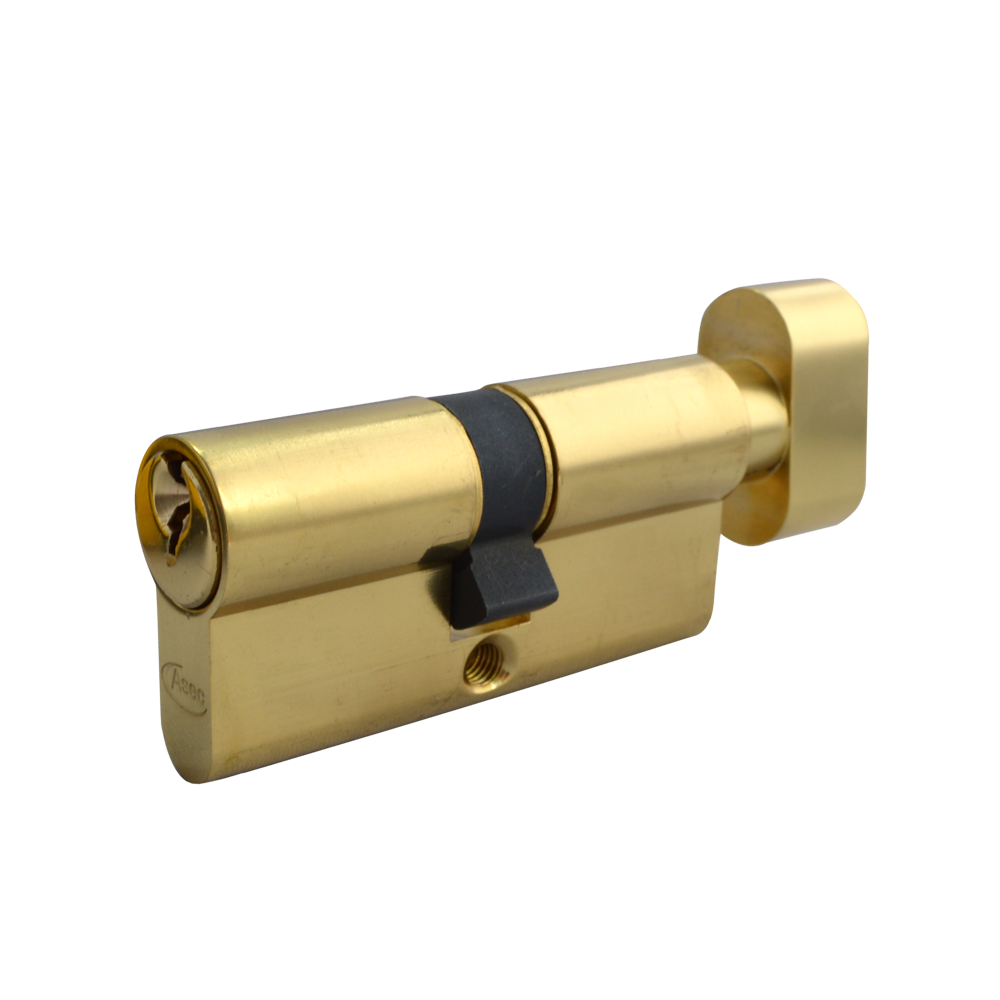 ASEC 5-Pin Euro Key & Turn Cylinder - Polished Brass