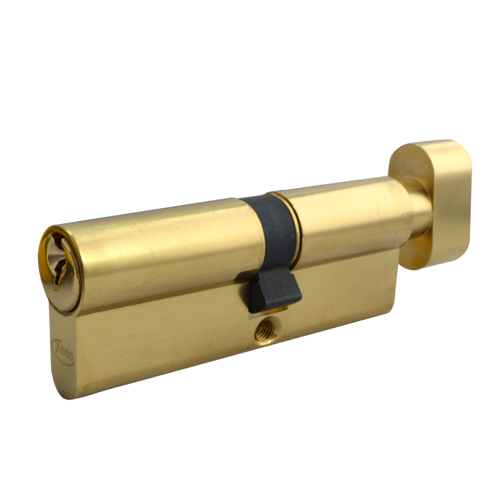 ASEC 5-Pin Euro Key & Turn Cylinder - Polished Brass