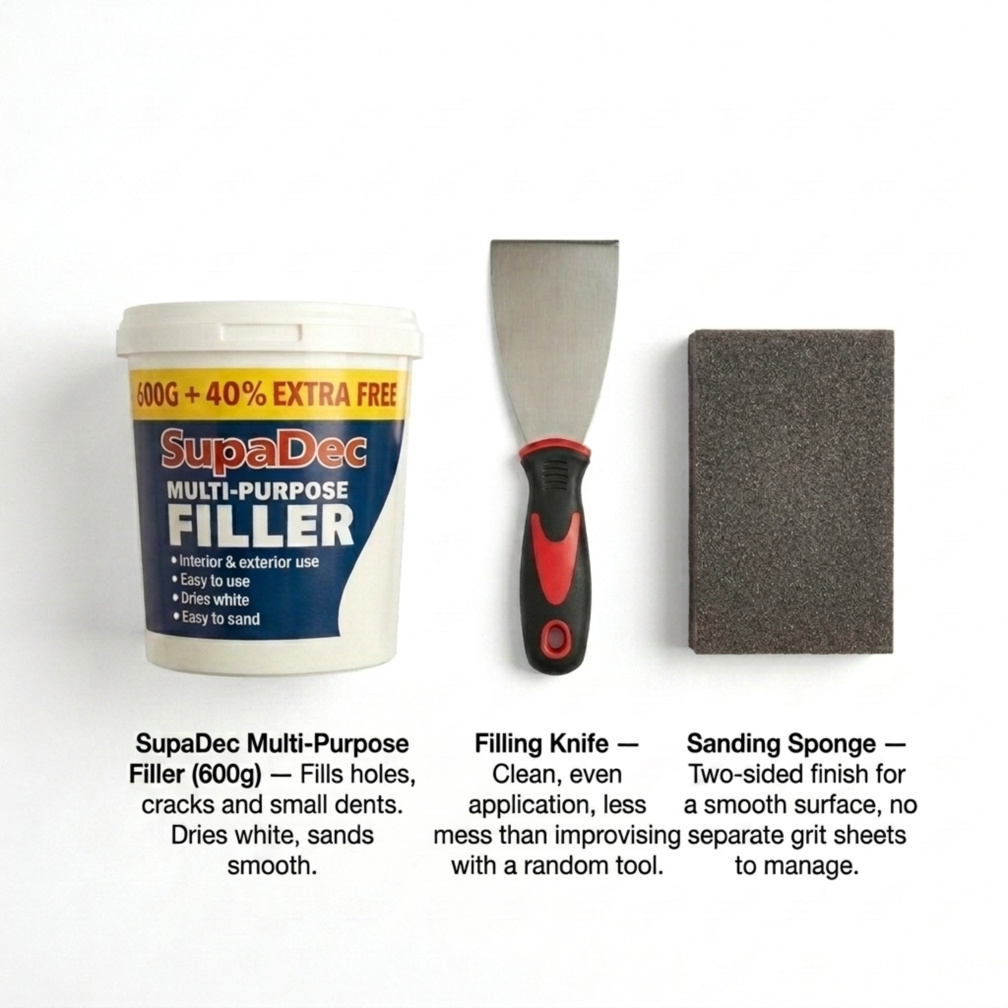 Wall Repair Kit – Filler, Sanding Sponge & Filling Knife | Complete Kit for Holes & Cracks