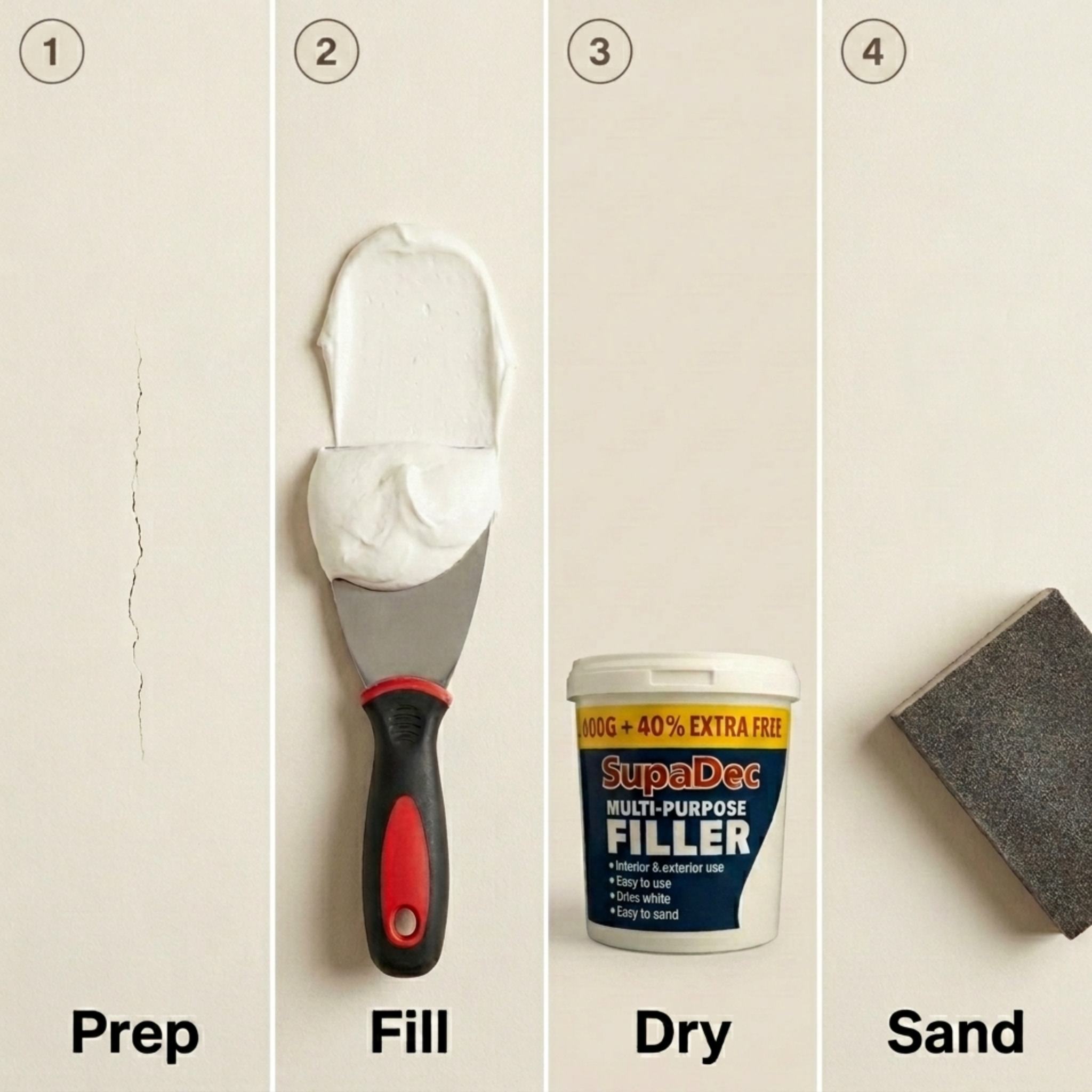 Wall Repair Kit – Filler, Sanding Sponge & Filling Knife | Complete Kit for Holes & Cracks